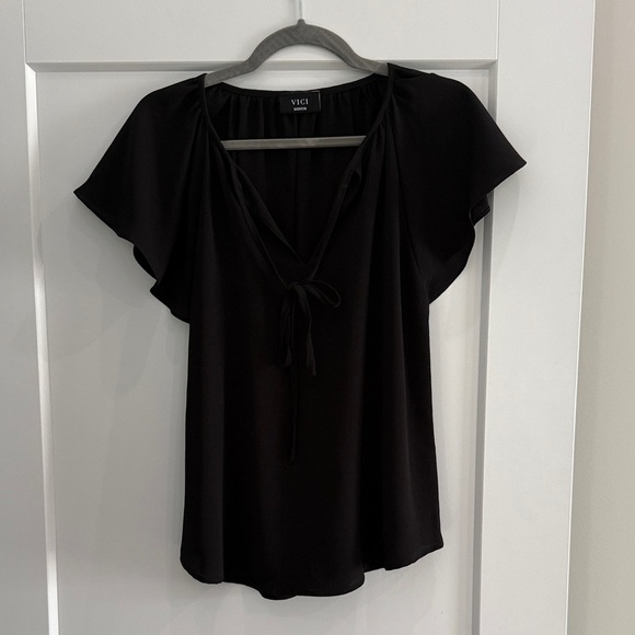 Vici Tops - Vici Elegant Black Tie-Front Blouse
